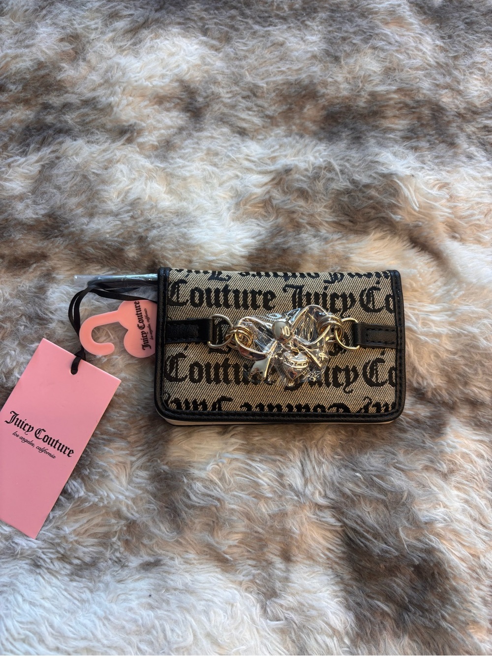 Juicy Couture Tan and Black Logo Wallet with Gold Hardware